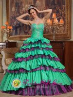 Batesville Arkansas/AR Fashionable Green and Purple Taffeta and Organza Beading For Sweet Quinceanera Dress With Sweetheart Strapless Bodice