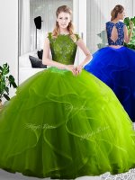Olive Green Quinceanera Dress Military Ball and Sweet 16 and Quinceanera with Lace and Ruffles Scoop Sleeveless Zipper