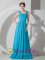 Square Empire Brush Train Chiffon Ruch Teal Quinceanera Dama Dress in Villa Elvira Argentina