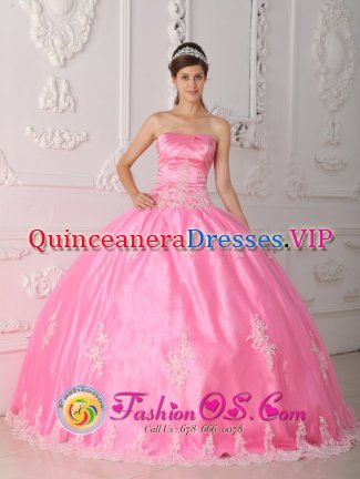 Floor-length and Strapless Appliques Decorate Bodice Rose Pink Quinceanera Dress In Hurricane Utah/UT