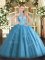 Floor Length Ball Gowns Sleeveless Baby Blue Quinceanera Gowns Lace Up