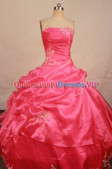Beautiful ball gown strapless floor-length organza appliques watermelon quinceanera dresses FA-X-077 - Click Image to Close