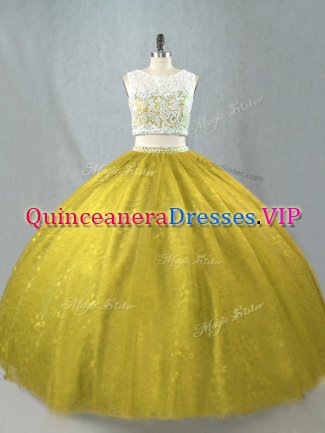 Floor Length Two Pieces Sleeveless Olive Green 15th Birthday Dress Zipper