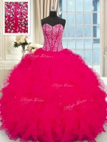 Adorable Floor Length Coral Red Sweet 16 Dresses Organza Sleeveless Beading and Ruffles(SKU PSSW0349-3BIZ)
