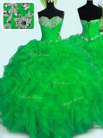 Latest Green Sweetheart Neckline Beading and Ruffles Quinceanera Gown Sleeveless Lace Up(SKU PSSW0402BIZ)