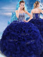 Great Royal Blue Ball Gowns Beading Military Ball Dresses For Women Lace Up Fabric With Rolling Flowers Sleeveless Floor Length