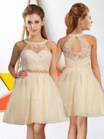 Halter Top Sleeveless Zipper Damas Dress Champagne Tulle