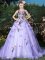 Clearance Scoop Lavender Quinceanera Gowns Organza Brush Train Sleeveless Appliques