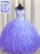 See Through Zipper Up Lavender Ball Gowns Square Sleeveless Tulle Floor Length Zipper Beading and Ruffles Sweet 16 Dresses