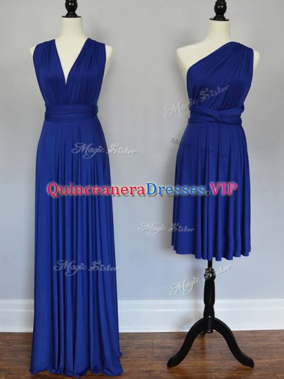 Trendy Royal Blue Empire Ruching Court Dresses for Sweet 16 Lace Up Chiffon Sleeveless Floor Length - Click Image to Close
