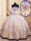 White Ball Gowns Satin Strapless Sleeveless Beading and Embroidery Floor Length Zipper Sweet 16 Dresses