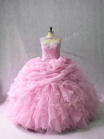 Scoop Sleeveless Organza Sweet 16 Dress Beading and Ruffles Brush Train Lace Up