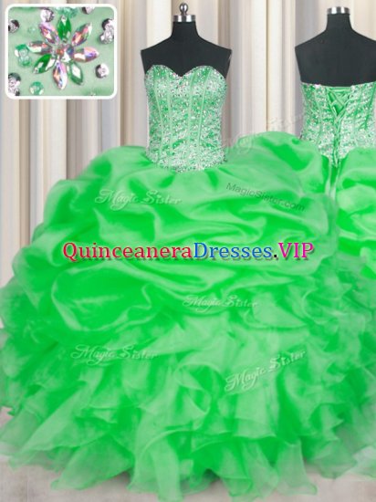 Ball Gowns Sweet 16 Quinceanera Dress Green Sweetheart Organza Sleeveless Floor Length Lace Up - Click Image to Close