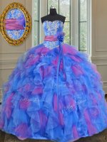 Glittering Floor Length Multi-color Sweet 16 Dress Sweetheart Sleeveless Lace Up