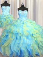 Three Piece Multi-color Sleeveless Beading and Appliques and Ruffles Floor Length Quinceanera Gowns