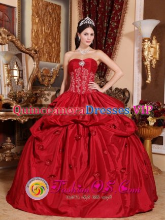 Gorgeous Garbsen Wine Red Pick-ups Appliques Quinceanera Dress With Beaded Decorate