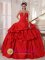 Red Sweetheart Ball Gown For Floor length lace up bodice Quinceaners Dress With Pick-ups and Beading in Albany NY