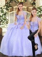 Romantic Organza Strapless Sleeveless Lace Up Beading and Appliques Quinceanera Dress in Lavender(SKU SJQDDT1544009BIZ)