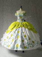 Off The Shoulder Cap Sleeves Quinceanera Gown Floor Length Embroidery and Ruffles Multi-color Organza and Taffeta(SKU PSSW0744-8BIZ)