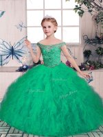 Sleeveless Tulle Floor Length Lace Up Kids Pageant Dress in Green with Beading(SKU PAG1194-7BIZ)