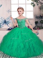 Sleeveless Tulle Floor Length Lace Up Kids Pageant Dress in Green with Beading(SKU PAG1194-7BIZ)