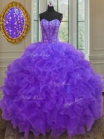 Purple Sweetheart Neckline Beading and Ruffles Quinceanera Dress Sleeveless Lace Up