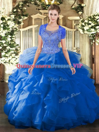 High Class Sleeveless Clasp Handle Floor Length Beading and Ruffled Layers Sweet 16 Quinceanera Dress - Click Image to Close