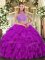 Beauteous Fuchsia Sleeveless Beading and Ruffled Layers Floor Length Quinceanera Dresses