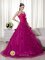 Morton Grove Illinois/IL Remarkable Brush Train and Hand Made Flowers Quinceanera Dress With Fuchsia Sweetheart
