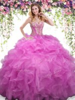 Custom Design Floor Length Lace Up Sweet 16 Dress Lilac for Military Ball and Sweet 16 and Quinceanera with Beading and Ruffles(SKU SJQDDT836002-4BIZ)