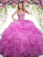 Custom Design Floor Length Lace Up Sweet 16 Dress Lilac for Military Ball and Sweet 16 and Quinceanera with Beading and Ruffles