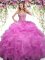Custom Design Floor Length Lace Up Sweet 16 Dress Lilac for Military Ball and Sweet 16 and Quinceanera with Beading and Ruffles