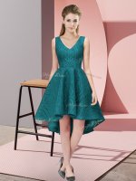 Teal Lace Zipper Quinceanera Dama Dress Sleeveless High Low Lace(SKU BMT0362-7BIZ)