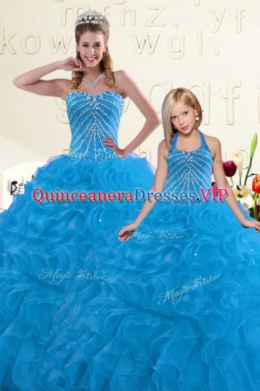 Sweet Organza Sleeveless Floor Length 15 Quinceanera Dress and Beading and Ruffles - Click Image to Close