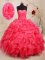 New Arrival Coral Red Lace Up Sweetheart Beading and Ruffles and Sequins and Hand Made Flower Quinceanera Gown Organza Sleeveless