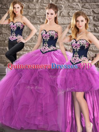 Purple Sweetheart Lace Up Beading and Embroidery Sweet 16 Dress Sleeveless