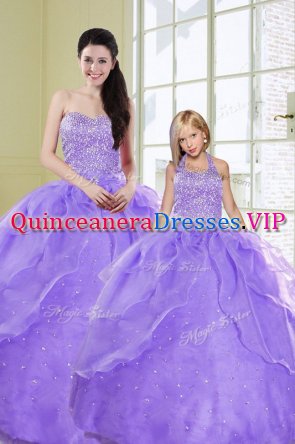 Popular Lavender Sleeveless Beading Floor Length Vestidos de Quinceanera