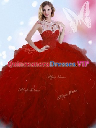 Vintage Sleeveless Floor Length Beading Zipper Womens Party Dresses with Wine Red
