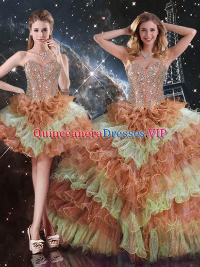 Charming Multi-color Three Pieces Beading and Ruffled Layers Military Ball Gown Lace Up Organza Sleeveless Floor Length - Click Image to Close
