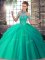 Delicate Sleeveless Tulle Brush Train Lace Up Quinceanera Dress in Turquoise with Beading and Pick Ups