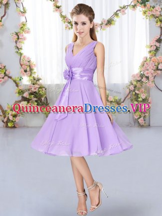Customized Hand Made Flower Dama Dress Lavender Lace Up Sleeveless Knee Length