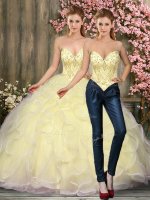 Tulle Sweetheart Sleeveless Lace Up Beading and Ruffles Vestidos de Quinceanera in Light Yellow(SKU SJQDDT963009BIZ)