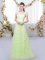 Cap Sleeves Tulle Floor Length Lace Up Damas Dress in Yellow Green with Appliques
