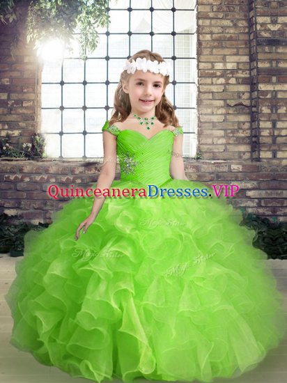 Straps Sleeveless Lace Up Pageant Dress Womens Organza - Click Image to Close