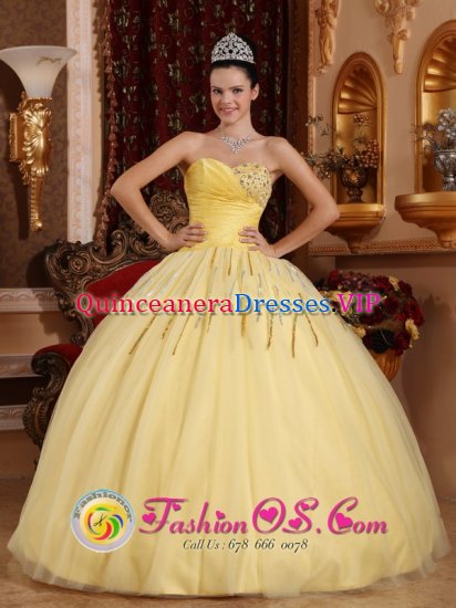 Riviera Beach Florida/FL Light Yellow Beaded Decorate Sweetheart Floor-length Tulle Quinceanera Dresses - Click Image to Close