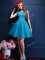 Fancy Knee Length A-line Sleeveless Teal Quinceanera Dama Dress Lace Up