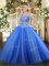 Fantastic Blue Ball Gowns Tulle Sweetheart Sleeveless Appliques Lace Up 15th Birthday Dress