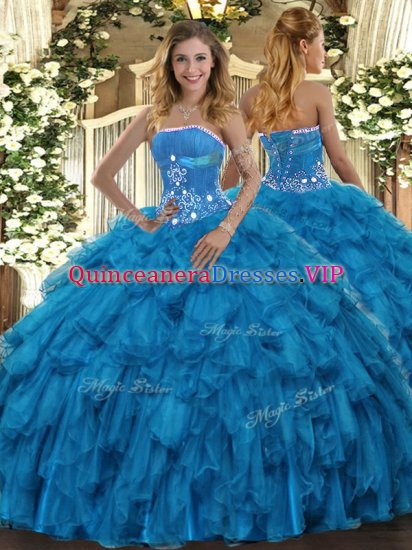 Fitting Organza Sleeveless Floor Length Quinceanera Dress and Beading and Ruffles - Click Image to Close