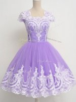 Fantastic Knee Length Lavender Dama Dress for Quinceanera Square Sleeveless Zipper