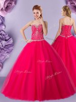 Fitting Sleeveless Floor Length Beading Lace Up Quinceanera Gown with Hot Pink(SKU XFQD1312BIZ)